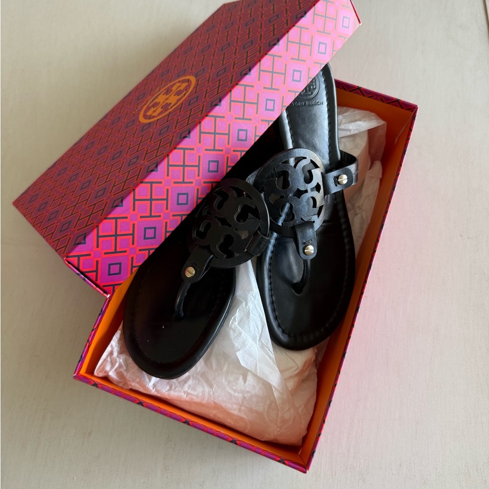 Tory Burch Black Miller Sandal Size 7.5 Womens Flip Flop